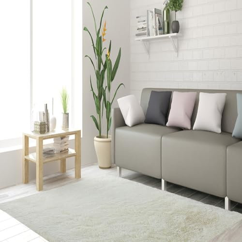 STGAO Teppich Wohnzimmer 95 x 100 cm Waschbar Langflor Teppiche Pflegeleicht für Schlafzimmer, Wohnzimmer, Babyzimmer, Mädchenzimmer, Weiß