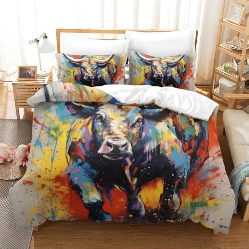 phszbzs Yak 3D Gedruckt Bettwäsche Sets 3 Teilig Bettbezug Set Mit Kissenbezügen Soft Microfaser Luxus Modern Mit Reißverschluss Für Erwachsene Und Kinder Super King(260x220cm)