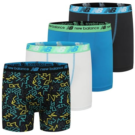 New Balance Boys' 3.5 Underpants, Performance Boxer Briefs Trunks (4 Pack), Spice Blue Electric/Ice/Spice Blue/Black, Large