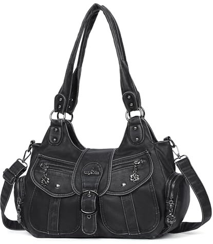 Angel Kiss Hobo-Taschen für Damen, veganes Leder, Schultertaschen und Handtaschen, geräumige Tragetasche, Geldbörse mit Crossbody-Gurt, 1-schwarz, 13.7 L * 8.6 H * 5.1 W