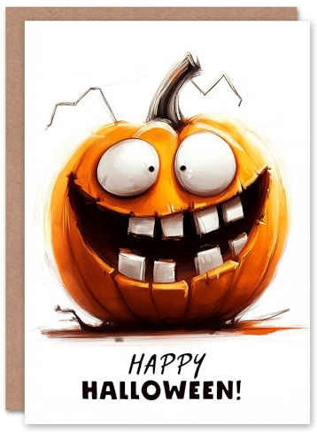 Artery8 Greeting Card Fun Happy Bright Kids Child Silly Pumpkin Blank For All Halloween Card