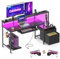 Coleshome Scrivania Gaming con LED e Prese, 140x48cm Scrivania con 2 Cassetti, Tavolo Computer Reversibile con Supporto Monitor e Vassoio per Tastiera Ufficio Casa, Nero