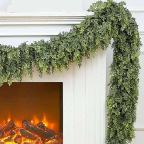 Weihnachtsgirlande Tannenzweige Künstlich Wie Echt Weihnachtsdeko | realistische Tannengirlande Zeder Tannennadeln Weihnachtskranz für Kamin, Innen- und Außenbereich (1pcs, 9FT)