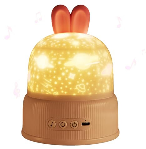 YACAISI Veilleuse lapin pour enfants, 4 modes d'éclairage, projecteur d'étoiles, rotation à 360°, 8 films, veilleuse musicale pour enfants, projecteur de plafond rechargeable pour décoration de