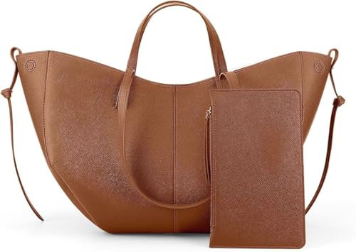 Damen-Handtasche, Umhängetasche für Damen, Handtasche aus Leder, Umhängetasche in Halbmondform, große Tasche für Damen, Braun, S