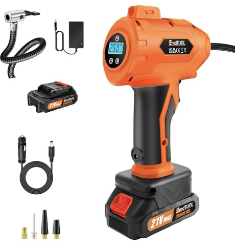 Cordless Air Compressor, Air Pump, 150000mAh Car Tyre Inflator 12V/ 120W/ 150 PSI/ 10.5Bar, Handheld Electric Digital Tire Pump with 3 Nozzle Adaptors, Heat Dissipation Car, Bicycle