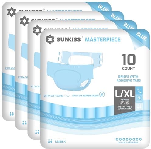 SUNKISS Masterpiece Windeln für Erwachsene mit ultimativer Saugfähigkeit, Einweg Inkontinenz Slips für Männer und Frauen, mit Tabs, Auslaufschutz bei Blasenschwäche, Blau, Größe L/XL, 40 Stück
