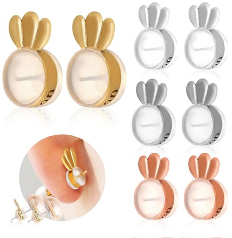 Honicemar Tuercas de Pendientes Forma de Corona - 4 pares Elevadores para Pendientes de Silicona de Cobre Metal, Levantadores de Pendientes Earring Back Lifter para Pendientes Propensos a Caerse