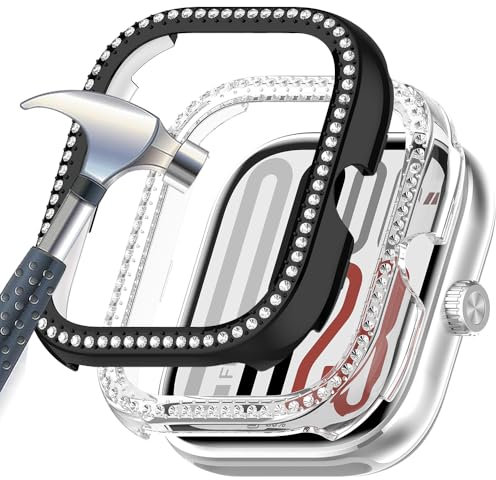 Acadey[2pcs] Glitter Diamond xiaomi redmi Watch 5 / Watch 4, Hard PC Bumper Cover, Glitter Cover smartwatch Accessoires pour Les Filles, Transparent + Noir