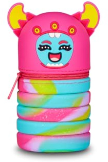 Mitama erweiterbare Silikontasche, 2 in 1 Federmäppchen und Tischstiftehalter, Schultasche, Mäppchen, mit Reißverschluss, Faltbare Stiftetasche, rosa