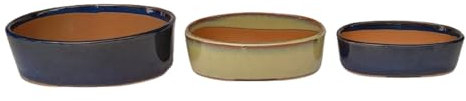 BIOMATA Macetas Bonsai Ceramica para Mame y Shohin | Set 3 Macetas Ovaladas Hechas en Japón | Macetas para Bonsai de 3 Tamaños (Ver Imágenes) | Tiestos con Agujero de Drenaje