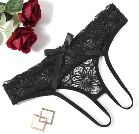 Avidlove Women Hollow Out Strings Lace Panties Cute Rear Bowknot Briefs Underwear Black