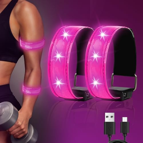 TaimeiMao 2 Stück LED Light Bracelet, LED Armband Aufladbar, Reflective LED Leuchtarmband mit USB, Wasserdichtes Reflektorband für Joggen, Radfahren & Hundewandern | Für alle Geeignet-