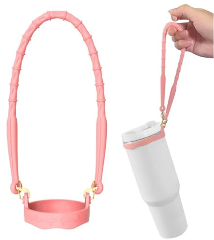 YANCAIYUNL Silicone Water Bottle Handle Strap - Hands-Free Carrier Lanyard Sling with Buckle, Universal Holder Accessory for Most 8-40oz Cups & Bottles (Pink)