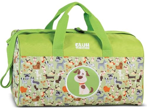 Kindertasche Sporttasche Reisetasche Hund Hündchen, Jungen Mädchen Kinder, Lime grün, 38 x 22 x 20 cm, 17 Liter