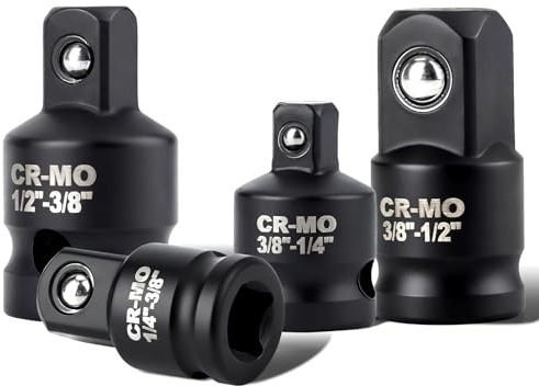 4PCs Impact Socket Adapter Set,3/8 1/2 1/4 3/8 Adapters,Cr-Mo Wrench Converter with Square Drive Wrench Adapter,Converter Adapters Set,Impact Driver Conversions for Drill, Breaker Bar, Ratchet