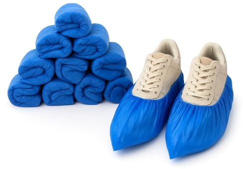GC GLOBALCOMMERCE Couvre-chaussures jetables 100 pièces bleues | Chaussettes jetables en CPE résistantes pour le ménage, le jardinage et les environnements de travail