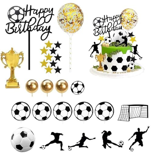 28 Stück Tortendeko Fussball, Fußball Spieler Torte Dekorationen,Torte Topper,Tortenaufleger Personalisiert für Fußball Party(Schwarz)