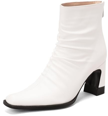LarDorLin Appuntito Tacco a Blocco Stivali Donna Slouch Chelsea Inverno Ufficio Formal Cordoncino Military Eleganti Polacchine Sposa Bianco Numero 42 EU (44 Cn)