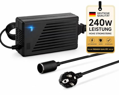 RGBer Adapter Zigarettenanzünder Steckdose 230V auf 12V 20A mit Kühlsystem | 240W Ausgangsleistung mit integriertem Kühlsystem für dauerhafte Stabilität.