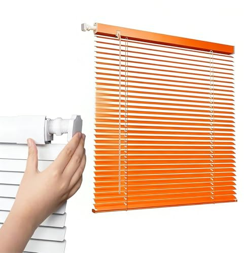 25mm Aluminum Mini Blinds for Indoor Window, No Tools No Drill Horizontal Venetian Blind Shades, Room Darkening Window Blinds Cordless Customized Width 40-140cm(Orange)