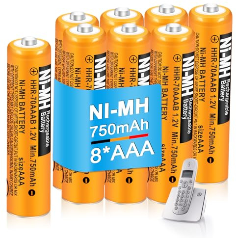 AAA Rechargeable Batteries 750mAh 1.2V NiMH for BT Gigaset Cordless Phones | 8 Pack Replacement Batteries for Remote Controls, Pre-Charged Low Self-Discharge, Home & Office Use