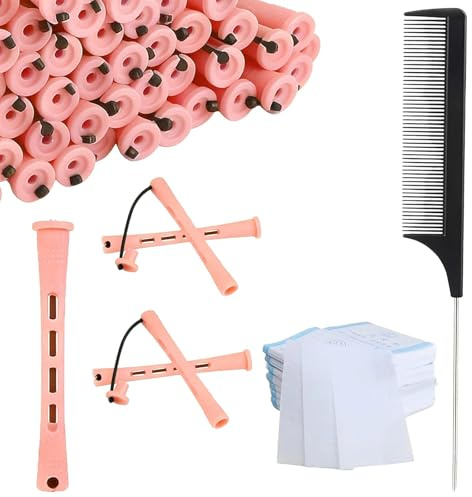 30 Bigodini Medi per Capelli Antiscivolo con Elastico, Rulli per Onde Fredde e Permanente, con Pettine e Carta per Permanente, Set Parrucchiere