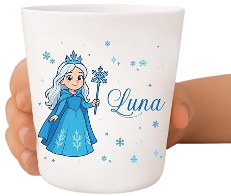 Générique Gobelet enfant personnalisé – Incassable et sans BPA – Prénom + illustration – Résistant aux chocs – Crèche, école, maison – 236 ml (Reine des Neiges)