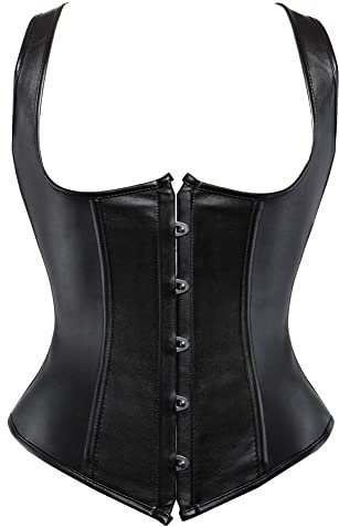 Grebrafan Steampunk Unterbrust Corsage Kunstleder Damen Korsett Strapse (EUR(44-46) 4XL, Schwarz)
