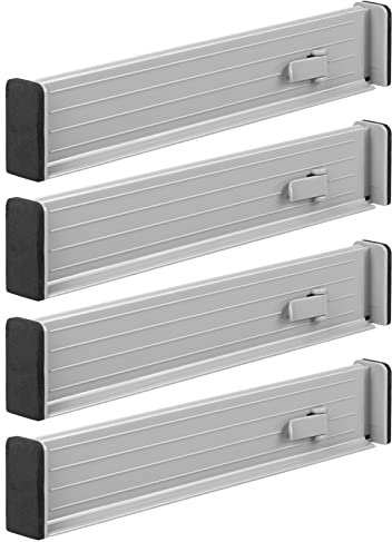 mDesign Schubladenorganizer – dank verstellbarer Schubladentrenner zum Schublade organisieren – Ordnungssystem für Küche, Bad oder Schlafzimmer – 4er-Set – hellgrau