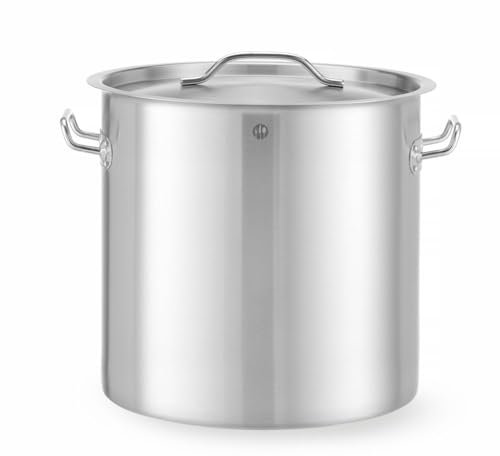 HENDI Pentola con coperchio, grande capacità: 25L, adatta a tutte le fonti di calore, lavabile in lavastoviglie, ø345x(H)350mm, acciaio inox