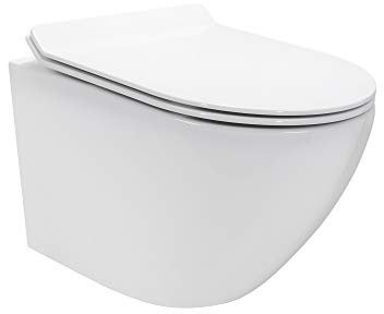 Inodoro suspendido FRANCO Easy Clean Rimless/Rimfree (sin borde) incl. asiento con mecanismo de cierre suave + extraíble en BLANCO