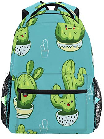 Kawaii Mignon Cactus Succulentes Bleu École Sac À Dos pour Garçon Filles Enfants Voyage Sac Bookbag