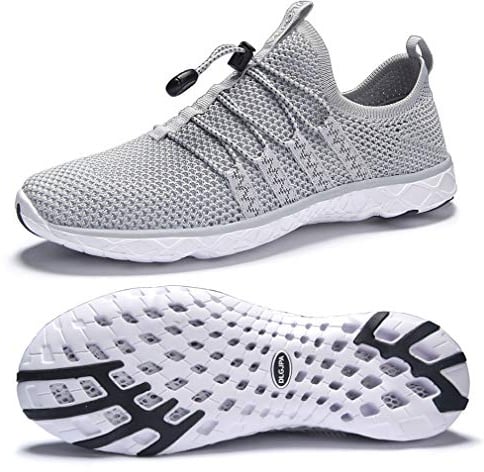 DLGJPA Men's Quick Drying Water Shoes for Beach or Water Sports Lightweight Slip On Walking Shoes LightGray 9.5