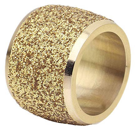 PAURO Damen 16mm Peeling Ringe Breites Hochzeitsband Edelstahl Hell Gold Größe 60 (19.1)