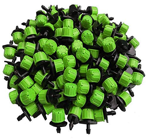 Kalolary 100Pcs 1/4Inch Adjustable Micro Drip Irrigation System Watering Sprinklers Anti-Clogging Emitter Dripper Green Garden Supplies