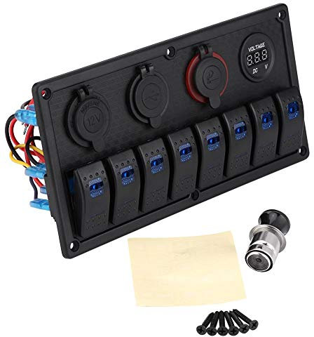 Interruttore a bilanciere 12V 24V 8 Gear Car Boat Impermeabile Interruttore a bilanciere a led Pannello di controllo Doppio voltmetro USB Accendisigari + panel interruptor