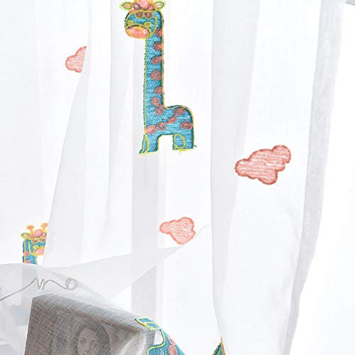 Lsimeru Tiere Gardine Kinderzimmer Jungen Mädchen Transparent Kräuselband Giraffe Muster Voile Vorhang Durchsichtig Fenster Schlafzimmer 140x160