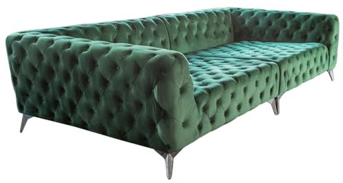 KAWOLA Big Sofa XXL NARLA Big Couch Metallfüße (BxHxT) 280x70x140 I XXL Sofa Big Sofa Grün Samt I Big Sofa Samt I Chesterfield Couch I Chesterfield Sofa Samt - Grün
