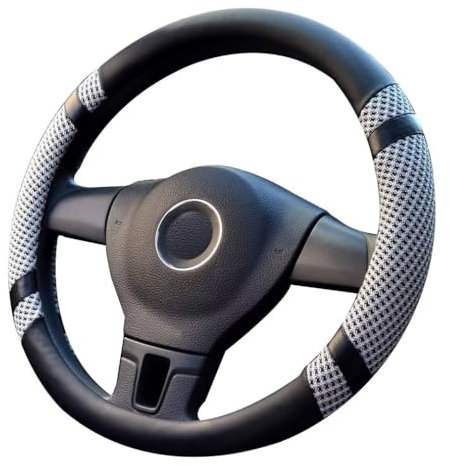 Lifetooler Auto Lenkradbezug Leder Ice Silk Universal 38cm(15) Lenkradhülle Atmungsaktiver Anti Rutsch Steering Wheel Cover für Auto Van Truck SUV (grau)