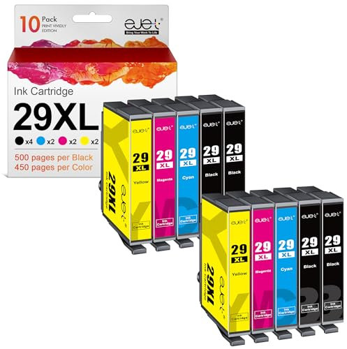 ejet 29XL Ink Cartridge Compatible for Epson 29 XL Ink for Expression Home XP-342 XP-335 XP-235 XP-442 XP-352 XP-247 XP-255 XP-332 XP-345 XP-432 XP-435 (Black Cyan Magenta Yellow，10 Pack）