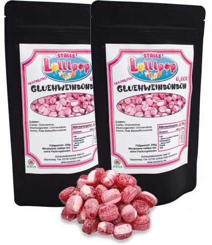 500g Leckere Glühwein Bonbons kandiert - Leckerei für die kalte Zeit - 2x250g Standbodenbeutel