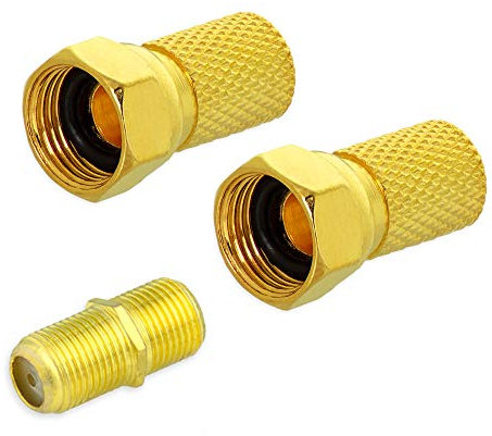Elektronik-Technik F-Stecker 6,5-7 mm + F-Doppelbuchse Vergoldet Kupplung Sat TV Antennen Koaxialkabel Verbinder (2x F-Stecker + 1x Doppelbuchse)