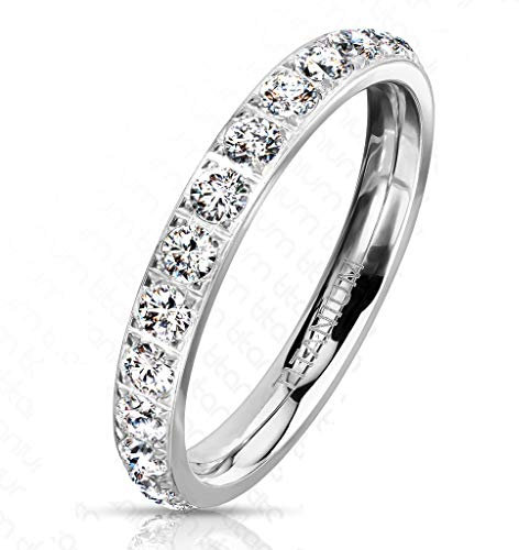 Paula & Fritz® Ring Damen Zirkonia Titan-IUM Gr. 54 (17,2) Silber Freundschaftsring Partnerring Ehering Verlobungsring Memoire-Ring Frauenring Damenring