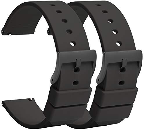 TStrap Montre Bracelets Silicone 20mm - Bracelet de Montre à Dégagement Rapide Caoutchouc Noir Hommes Femmes Sport - Bracelets de Montres étanche pour Smartwatch Boucle Noir - 18mm 22mm