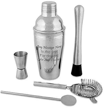Juego de coctelera de 5 piezas grabadas personalizadas, en plata, añade cualquier mensaje para cualquier persona, Regalos Cocteles