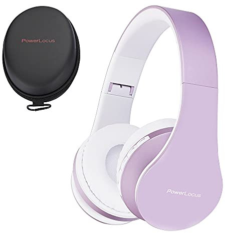 PowerLocus Wireless Bluetooth Over-Ear Stereo Foldable Headphones, Wired Headsets Noise Cancelling with Built-in Microphone for iPhone, Samsung, LG, iPad (White/Purple)