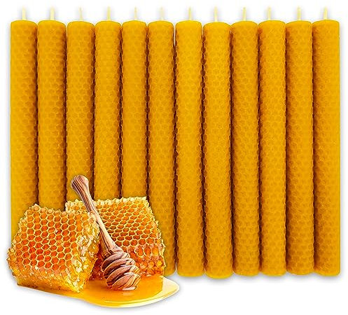 LAMARE Bienenwachskerze Honigwabe 100% Natürlich (12 Einheiten - 20 cm Länge - 2 cm Durchmesser) - OHNE PARAFFINE - Honigkerzen - Handgefertigt 100% Handwerklich.