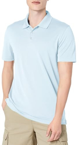Amazon Essentials Men's Golf Polo Shirt, Short Sleeve, Slim-Fit, Quick-Dry, Light Blue, S
