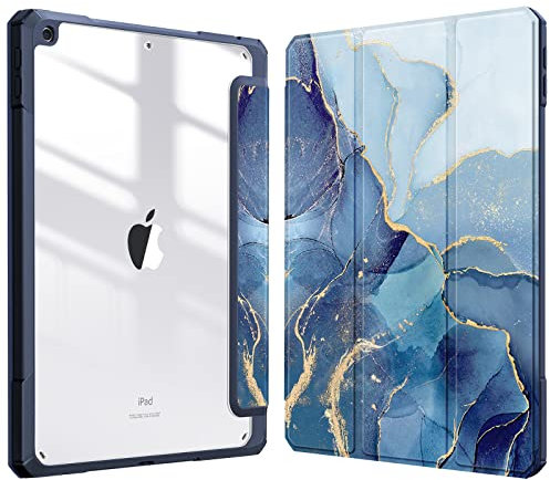FINTIE Hybrid Case Compatible with iPad 9th / 8th / 7th Generation (2021/2020/2019 Release) 10.2 inch - Shockproof Cover with Clear Back Shell w/Pencil Holder, Auto Wake/Sleep, Ocean Marble